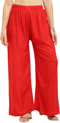 PAVONINE Red Color Straight Fit Rayon Fabric Palazzo | Grocsy