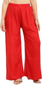 PAVONINE Red Color Straight Fit Rayon Fabric Palazzo | Grocsy