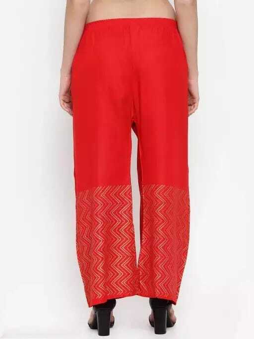 PAVONINE Red Color Rayon Fabric Zig-Zag Printed Palazzo For Women | Grocsy
