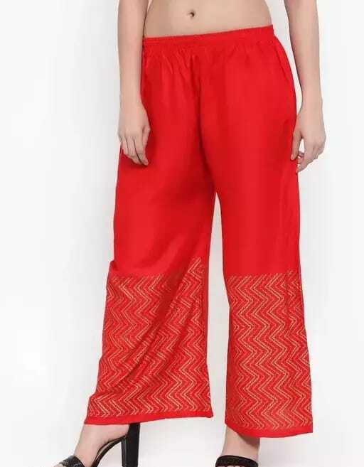 PAVONINE Red Color Rayon Fabric Zig-Zag Printed Palazzo For Women | Grocsy