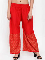 PAVONINE Red Color Rayon Fabric Zig-Zag Printed Palazzo For Women | Grocsy