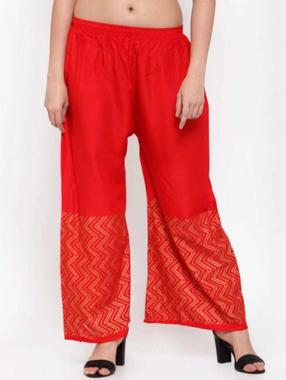 PAVONINE Red Color Rayon Fabric Zig-Zag Printed Palazzo For Women | Grocsy