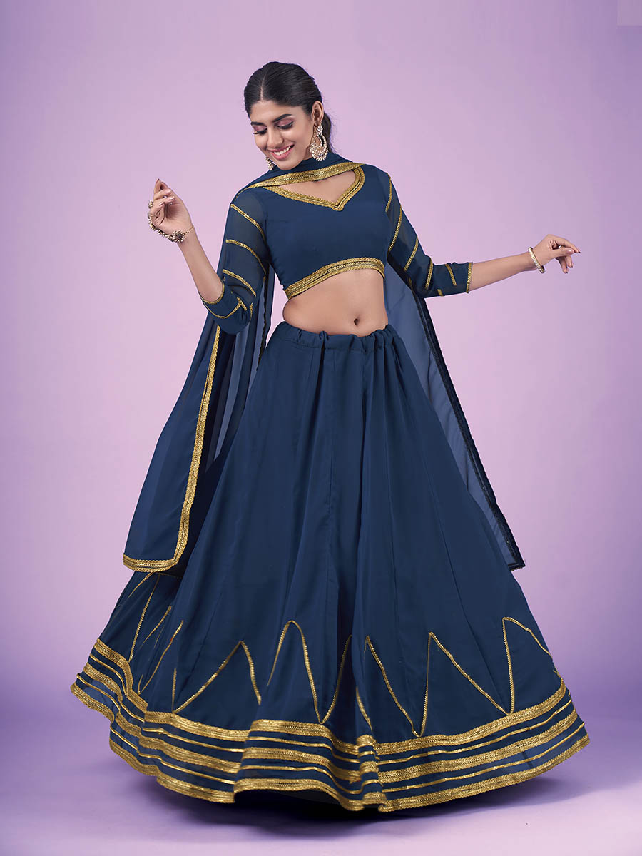 Myra Navy Blue Georgette Embroidered Designer Lehenga | Grocsy