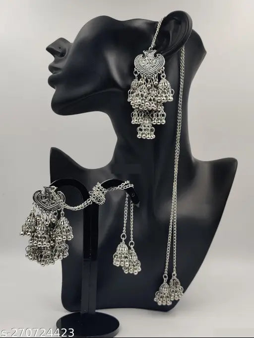Tehzeeb Creations Women's Silver Colour Earrings With Chain Style | Grocsy