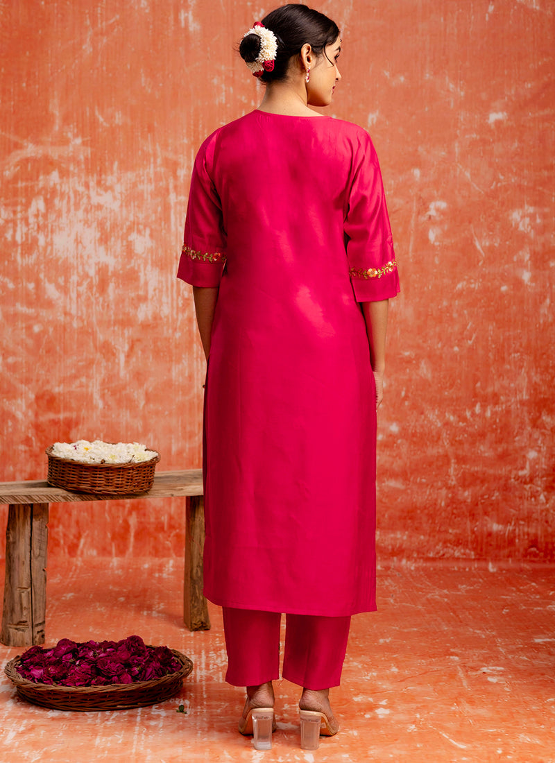 Vellora Viscose Red Casual Wear Embroidery Work Readymade Salwar Suit | Grocsy