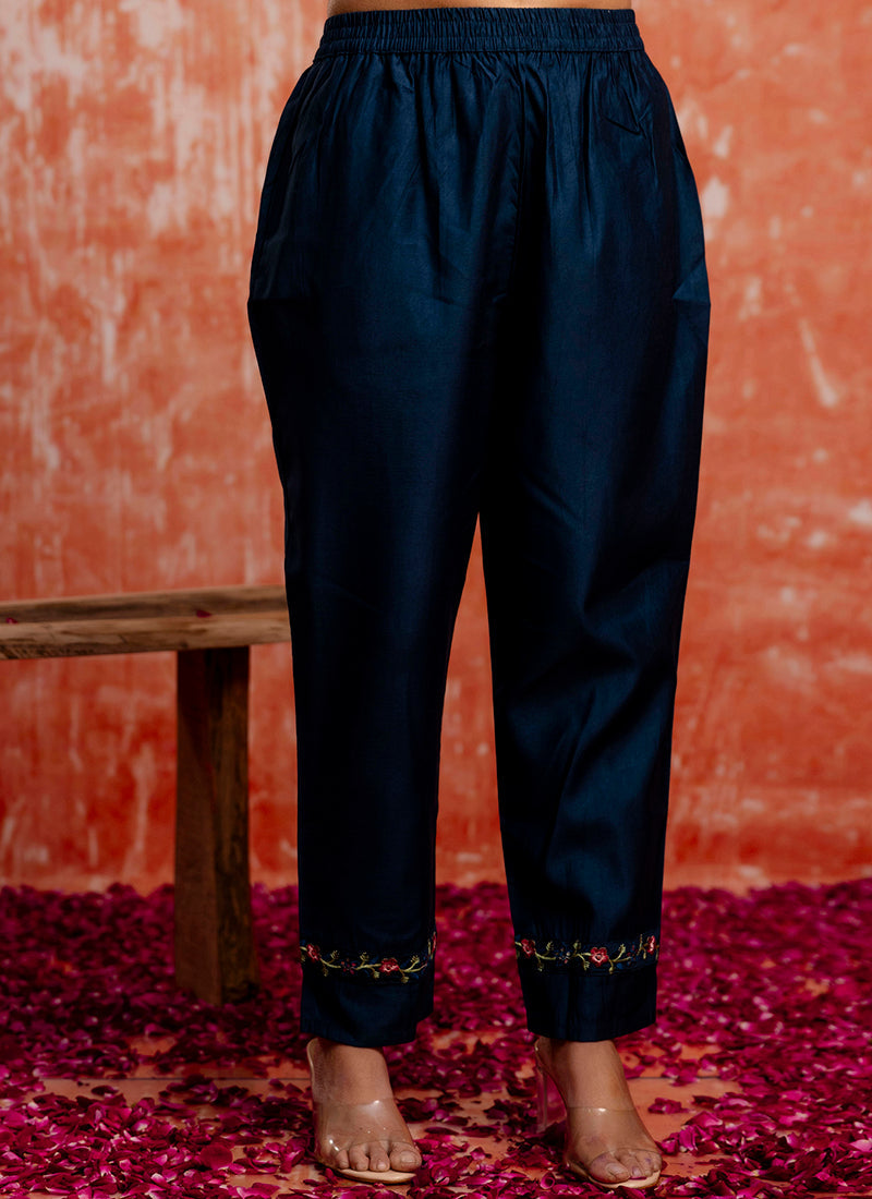 Vellora Viscose Navy Blue Casual Wear Embroidery Work Readymade Salwar Suit | Grocsy