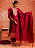 Vellora Cotton Silk Blend Red Casual Wear Embroidery Work Readymade Salwar Suit | Grocsy