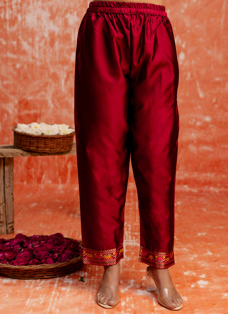 Vellora Cotton Silk Blend Red Casual Wear Embroidery Work Readymade Salwar Suit | Grocsy