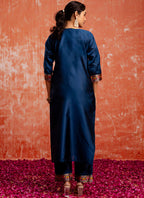 Vellora Cotton Silk Blend Navy Blue Casual Wear Embroidery Work Readymade Salwar Suit | Grocsy