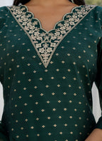 Vellora Chanderi Silk Dark Green Casual Wear Embroidery Work Readymade Salwar Suit | Grocsy