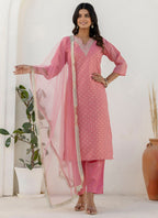 Vellora Chanderi Silk Pink Casual Wear Embroidery Work Readymade Salwar Suit | Grocsy