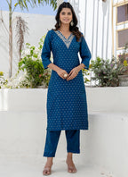 Vellora Chanderi Silk Navy Blue Casual Wear Embroidery Work Readymade Salwar Suit | Grocsy