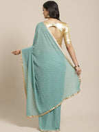 Saree Mall Blue & Golden Quirky Print Saree | Grocsy