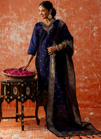 Vellora Cotton Silk Blend Navy Blue Party Wear Zari Work Readymade Salwar Suit | Grocsy