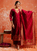 Vellora Cotton Silk Blend Red Party Wear Zari Work Readymade Salwar Suit | Grocsy