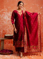 Vellora Cotton Silk Blend Red Party Wear Zari Work Readymade Salwar Suit | Grocsy