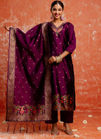 Vellora Cotton Silk Blend Wine Party Wear Zari Work Readymade Salwar Suit | Grocsy