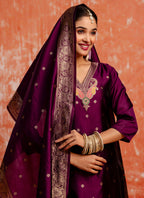 Vellora Cotton Silk Blend Wine Party Wear Zari Work Readymade Salwar Suit | Grocsy