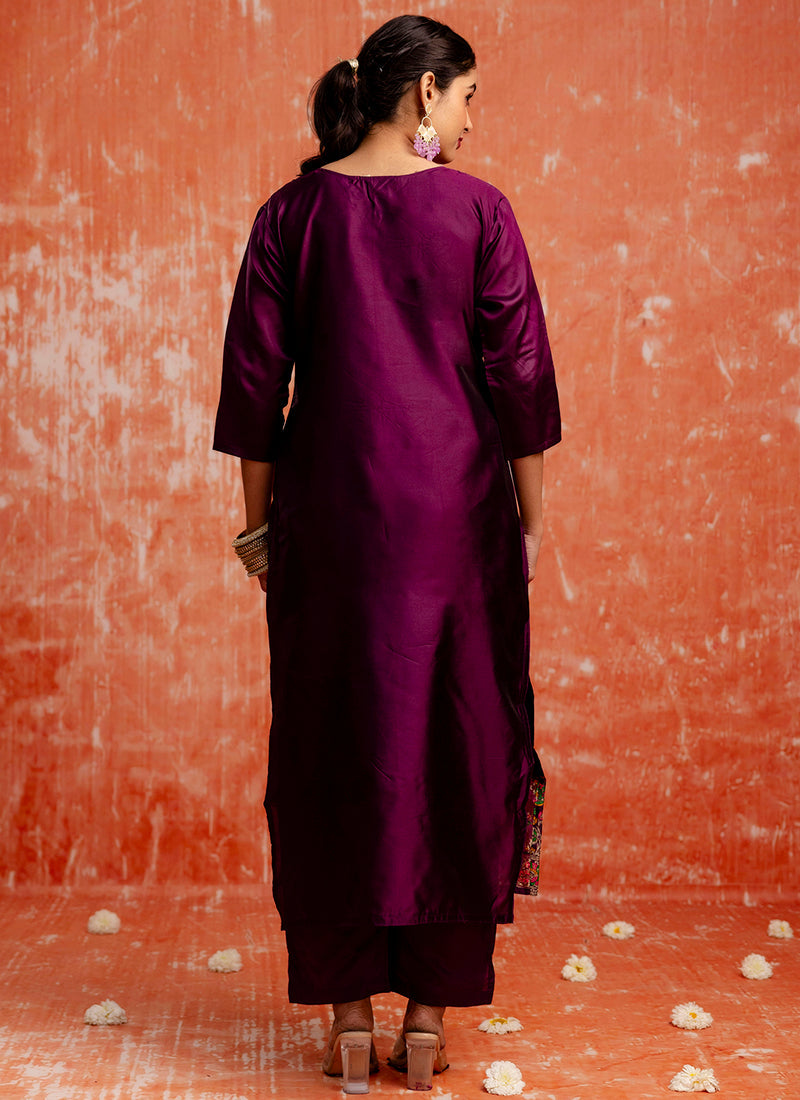 Vellora Cotton Silk Blend Wine Party Wear Zari Work Readymade Salwar Suit | Grocsy