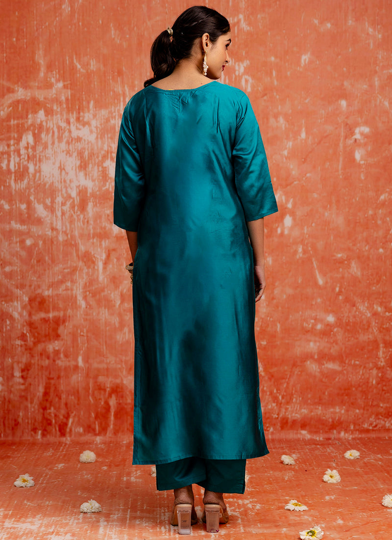 Vellora Cotton Silk Blend Rama Party Wear Zari Work Readymade Salwar Suit | Grocsy