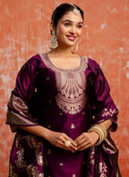 Vellora Cotton Silk Blend Wine Party Wear Zari Work Readymade Salwar Suit | Grocsy