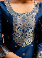 Vellora Cotton Silk Blend Navy Blue Party Wear Zari Work Readymade Salwar Suit | Grocsy
