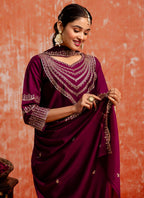 Vellora Viscose Rayon Wine Casual Wear Embroidery Work Readymade Salwar Suit | Grocsy