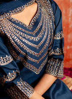 Vellora Viscose Rayon Navy Blue Casual Wear Embroidery Work Readymade Salwar Suit | Grocsy
