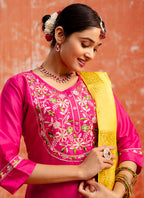 Vellora Silk Blend Rani Pink Festival Wear Embroidery Work Readymade Salwar Suit | Grocsy