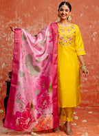 Vellora Silk Blend Yellow Festival Wear Embroidery Work Readymade Salwar Suit | Grocsy