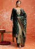 Vellora Cotton Silk Blend Dark Green Party Wear Zari Work Readymade Salwar Suit | Grocsy