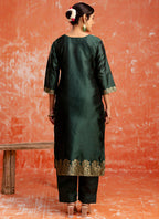 Vellora Cotton Silk Blend Dark Green Party Wear Zari Work Readymade Salwar Suit | Grocsy
