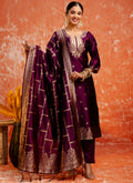Vellora Cotton Silk Blend Wine Party Wear Zari Work Readymade Salwar Suit | Grocsy