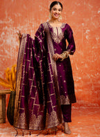 Vellora Cotton Silk Blend Wine Party Wear Zari Work Readymade Salwar Suit | Grocsy