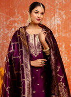 Vellora Cotton Silk Blend Wine Party Wear Zari Work Readymade Salwar Suit | Grocsy