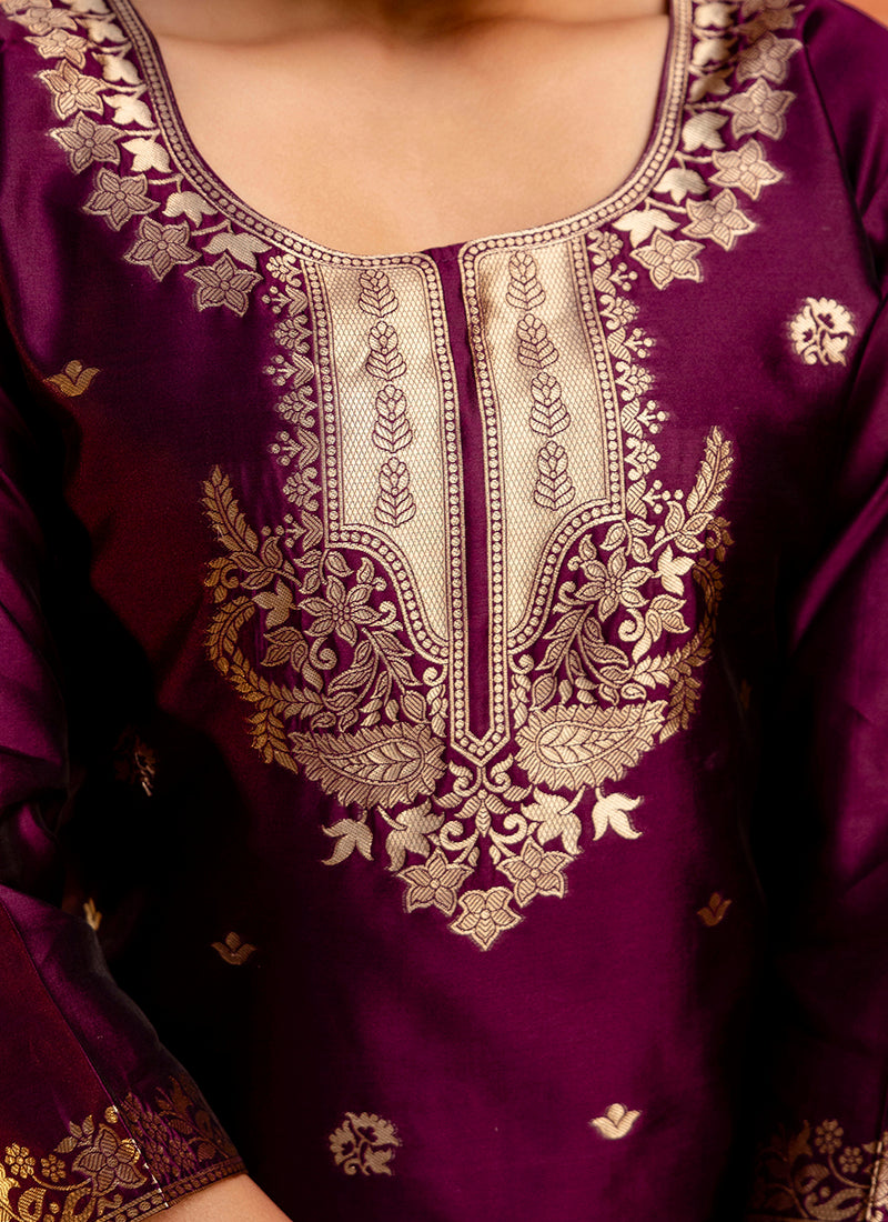 Vellora Cotton Silk Blend Wine Party Wear Zari Work Readymade Salwar Suit | Grocsy
