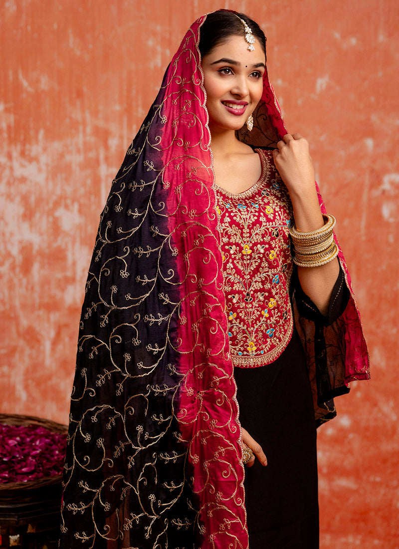 Vellora Viscose Black Party Wear Embroidery Work Readymade Salwar Suit | Grocsy