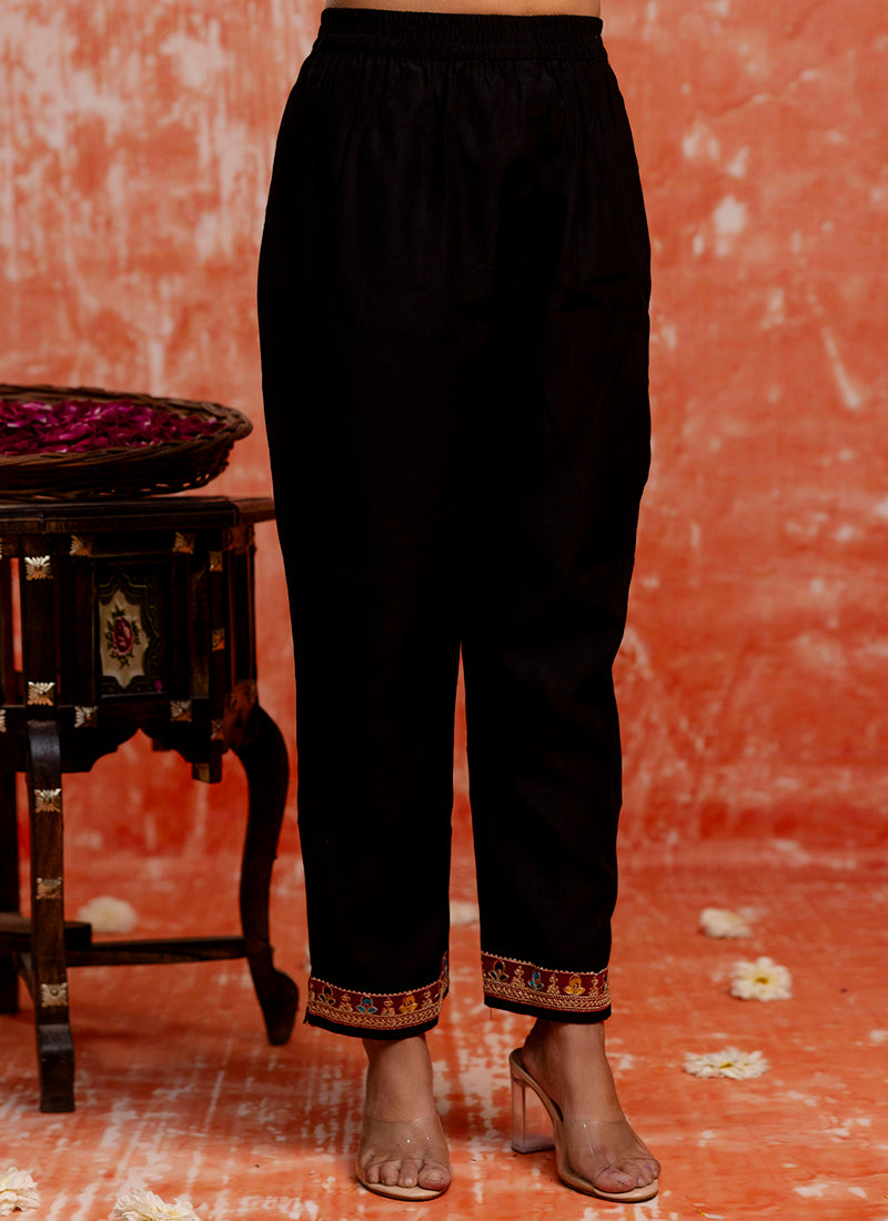 Vellora Viscose Black Party Wear Embroidery Work Readymade Salwar Suit | Grocsy
