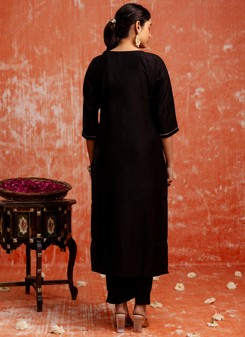 Vellora Viscose Black Party Wear Embroidery Work Readymade Salwar Suit | Grocsy