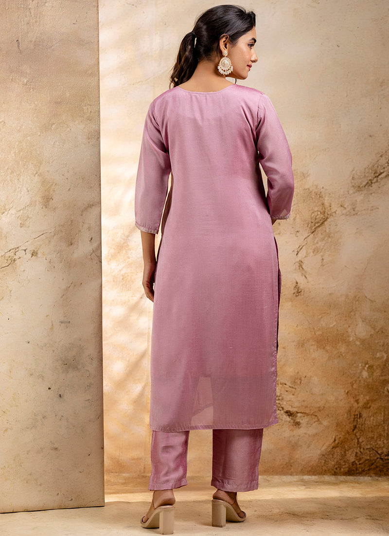 Vellora Silk Blend Pink Party Wear Embroidery Work Readymade Salwar Suit | Grocsy