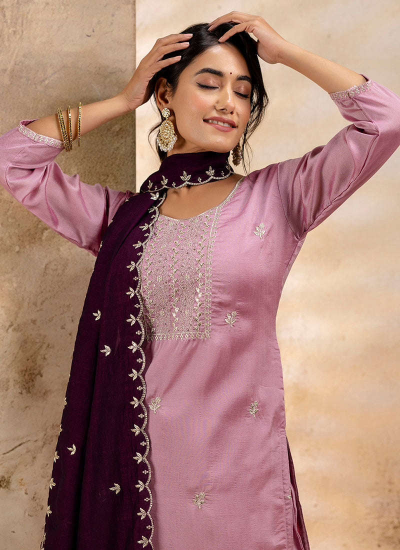 Vellora Silk Blend Pink Party Wear Embroidery Work Readymade Salwar Suit | Grocsy
