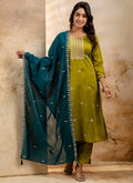 Vellora Silk Blend Mehendi Party Wear Embroidery Work Readymade Salwar Suit | Grocsy