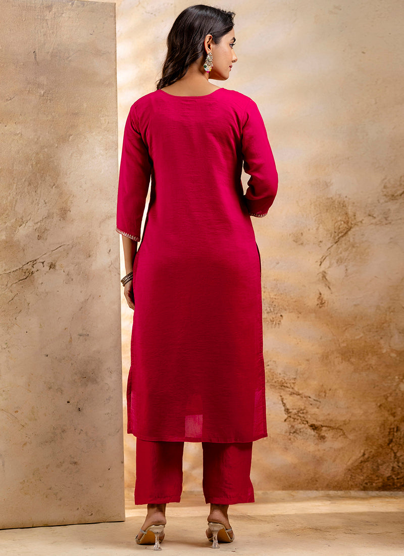 Vellora Silk Blend Pink Party Wear Embroidery Work Readymade Salwar Suit | Grocsy