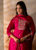 Vellora Silk Blend Pink Party Wear Embroidery Work Readymade Salwar Suit | Grocsy