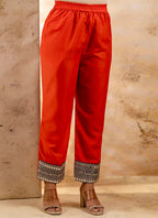 Vellora Viscose Rayon Orange Casual Wear Embroidery Work Readymade Salwar Suit | Grocsy