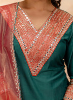 Vellora Viscose Rayon Bottle Green Casual Wear Embroidery Work Readymade Salwar Suit | Grocsy