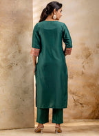 Vellora Viscose Rayon Bottle Green Casual Wear Embroidery Work Readymade Salwar Suit | Grocsy