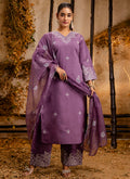 Vellora Silk Blend Lavender Casual Wear Embroidery Work Readymade Salwar Suit | Grocsy