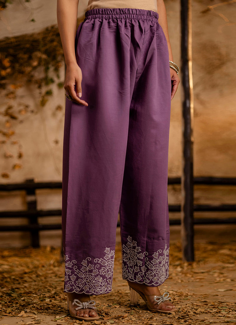 Vellora Silk Blend Lavender Casual Wear Embroidery Work Readymade Salwar Suit | Grocsy