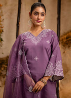 Vellora Silk Blend Lavender Casual Wear Embroidery Work Readymade Salwar Suit | Grocsy
